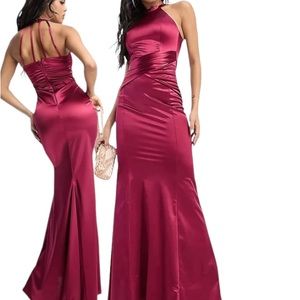 Lipsy London Asos Ruby red stretch satin evening gown. NWT Sz USA 2